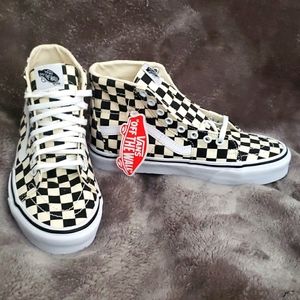 chequered high top vans